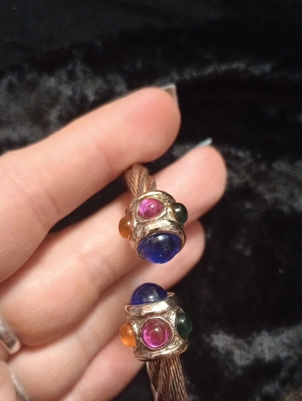 Two Vintage Twisted Cable Cuff Bracelet with Colored Gem Accents